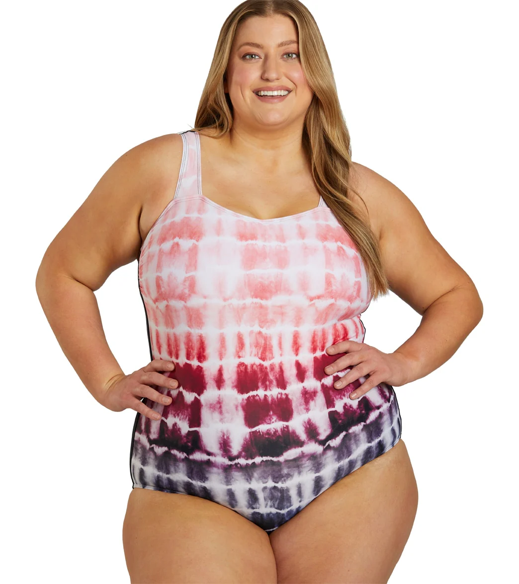 Sporti Plus Size Shibori Moderate Printed Ombre Sweetheart One Piece Swimsuit - Image 19