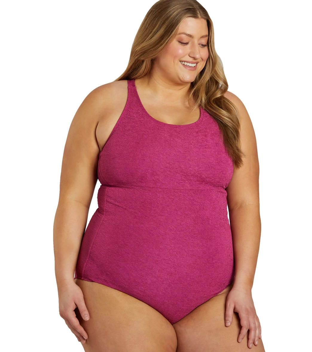 Sporti Plus Size Textured Chlorine Resistant High Neck One Piece Slimsuit - Image 10