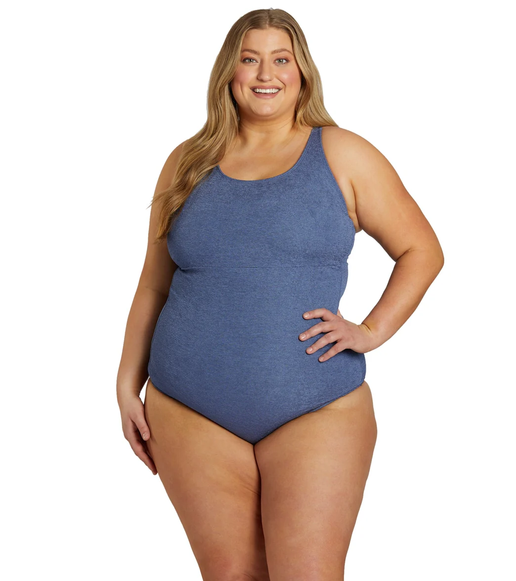 Sporti Plus Size Textured Chlorine Resistant High Neck One Piece Slimsuit - Image 20