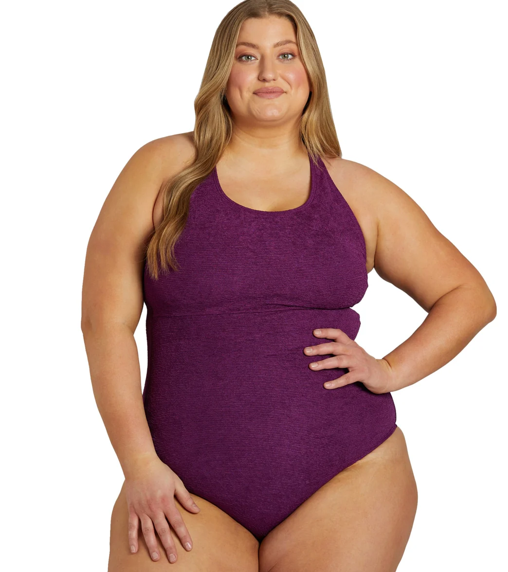 Sporti Plus Size Textured Chlorine Resistant High Neck One Piece Slimsuit - Image 44
