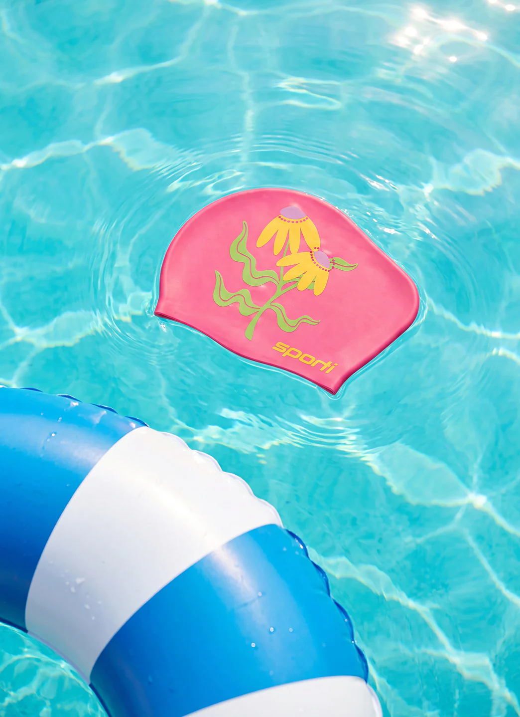 Sporti Sunny Bloom Long Hair Bun Silicone Swim Cap - Image 2