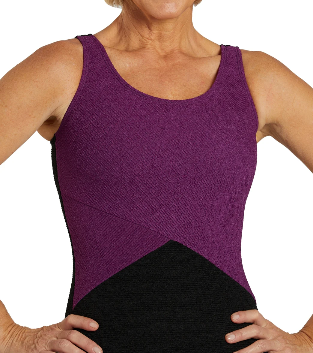 Sporti Textured Chlorine Resistance Asymmetric Colorblock One Piece Slimsuit - Image 15