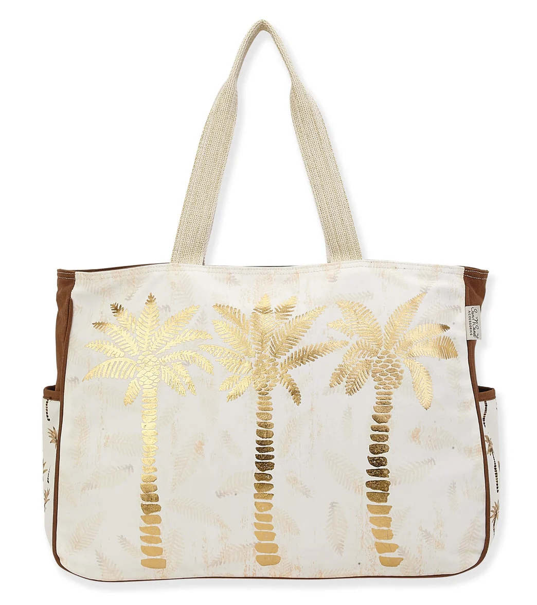 Sun N Sand Gold Metallic Palm Tree Oversized Tote