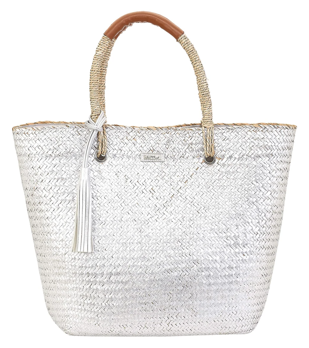 Sun N Sand Silver Metallic Straw Shoulder Tote - Image 4