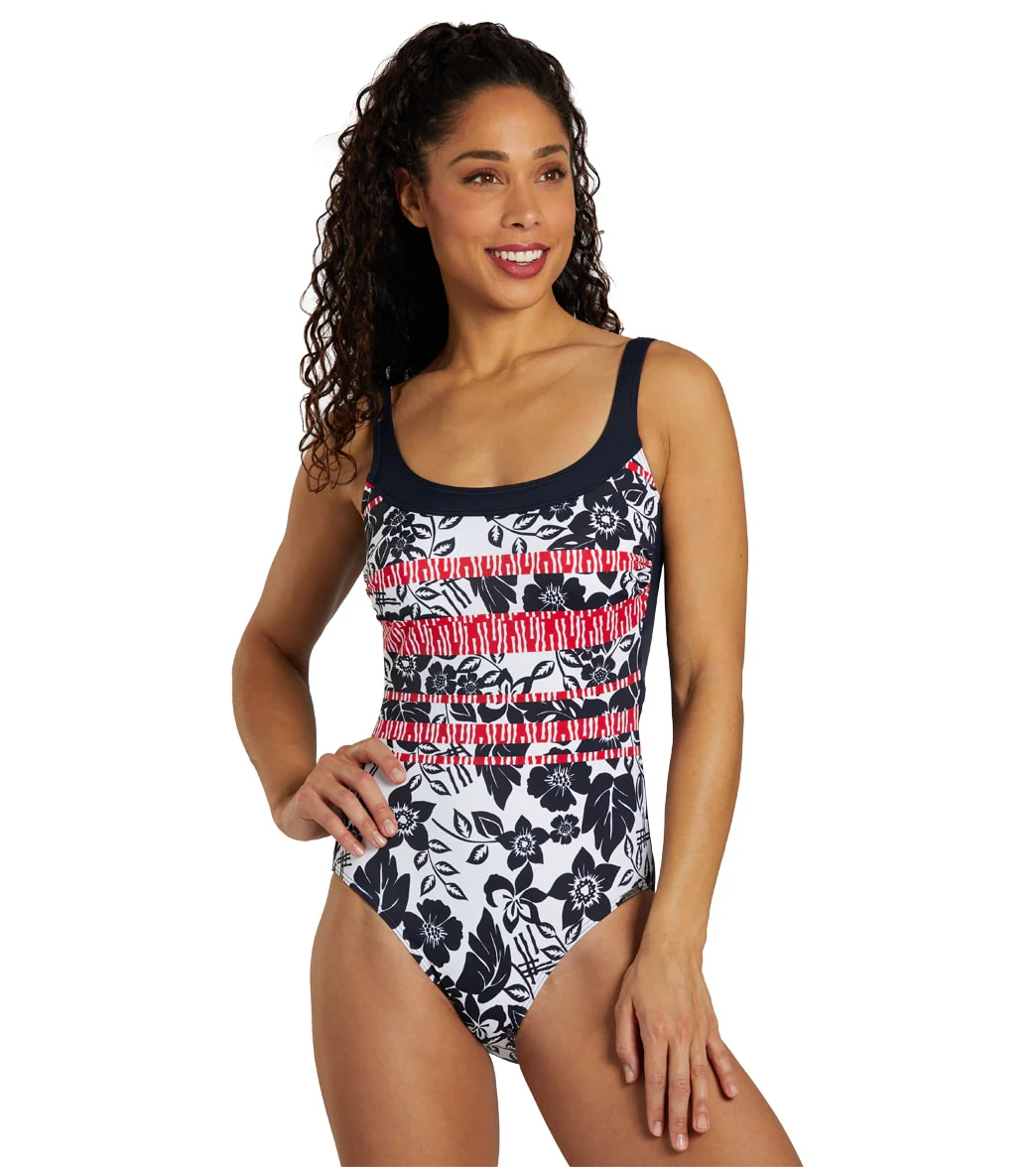 Sunmarin Women's Scoop Neck Floral Mastectomy One Piece Swimsuit - Image 6