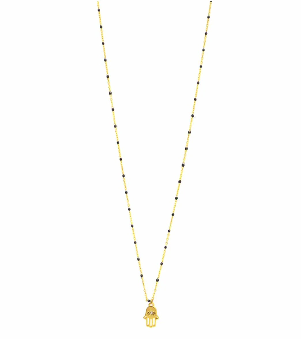 TAI Jewelry Black Enamel Beaded Necklace with Hamsa - Image 4