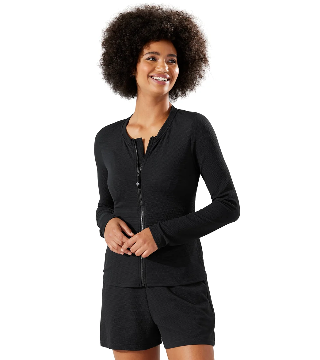 Tommy Bahama Women's Island Cays Solid Full Zip Long Sleeve Rashguard - Image 14