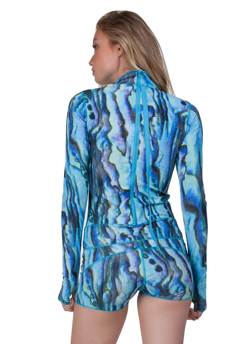 TUTUBLUE Women's Blue Abalone Classic UPF 50+ Long Sleeve Unitard One Piece Swimsuit - Image 5