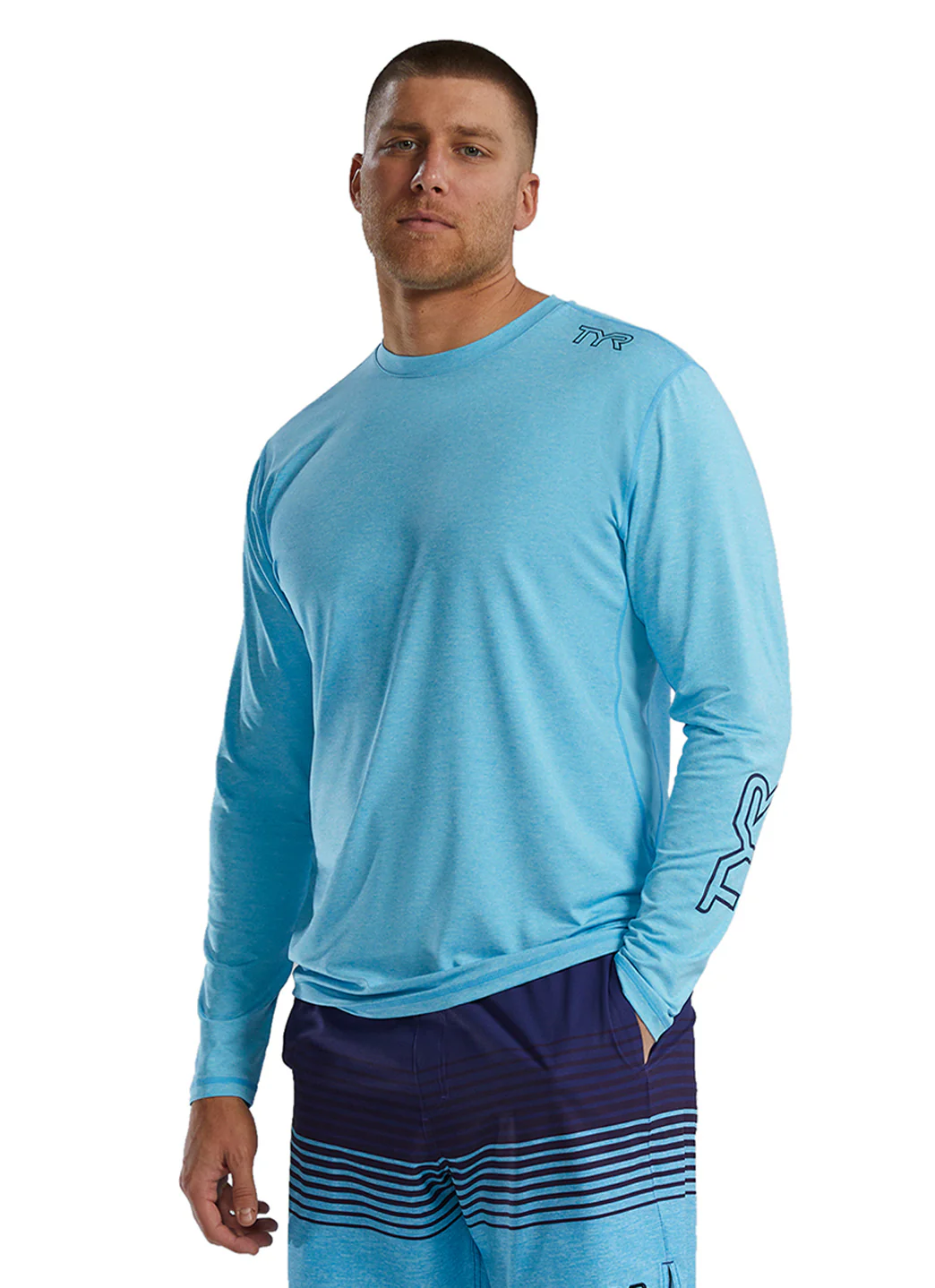TYR Men's Solid SunDefense Long Sleeve UPF 50+ Swim Shirt - Image 11
