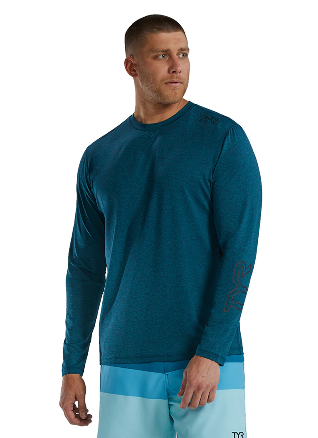 TYR Men's Solid SunDefense Long Sleeve UPF 50+ Swim Shirt - Image 2