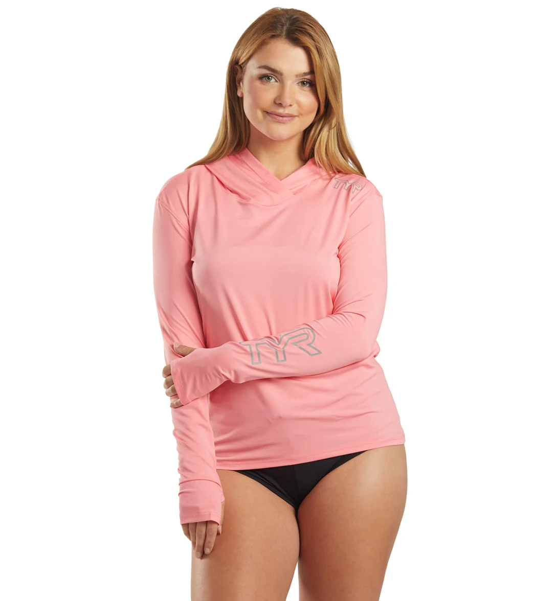 TYR Women's SunDefense Long Sleeve Hooded UPF 50+ Swim Shirt - Image 21