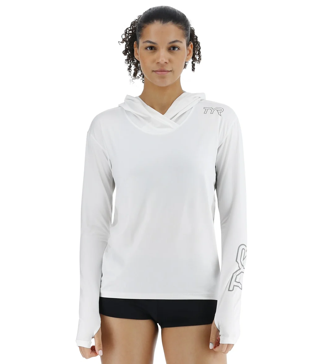 TYR Women's SunDefense Long Sleeve Hooded UPF 50+ Swim Shirt - Image 16