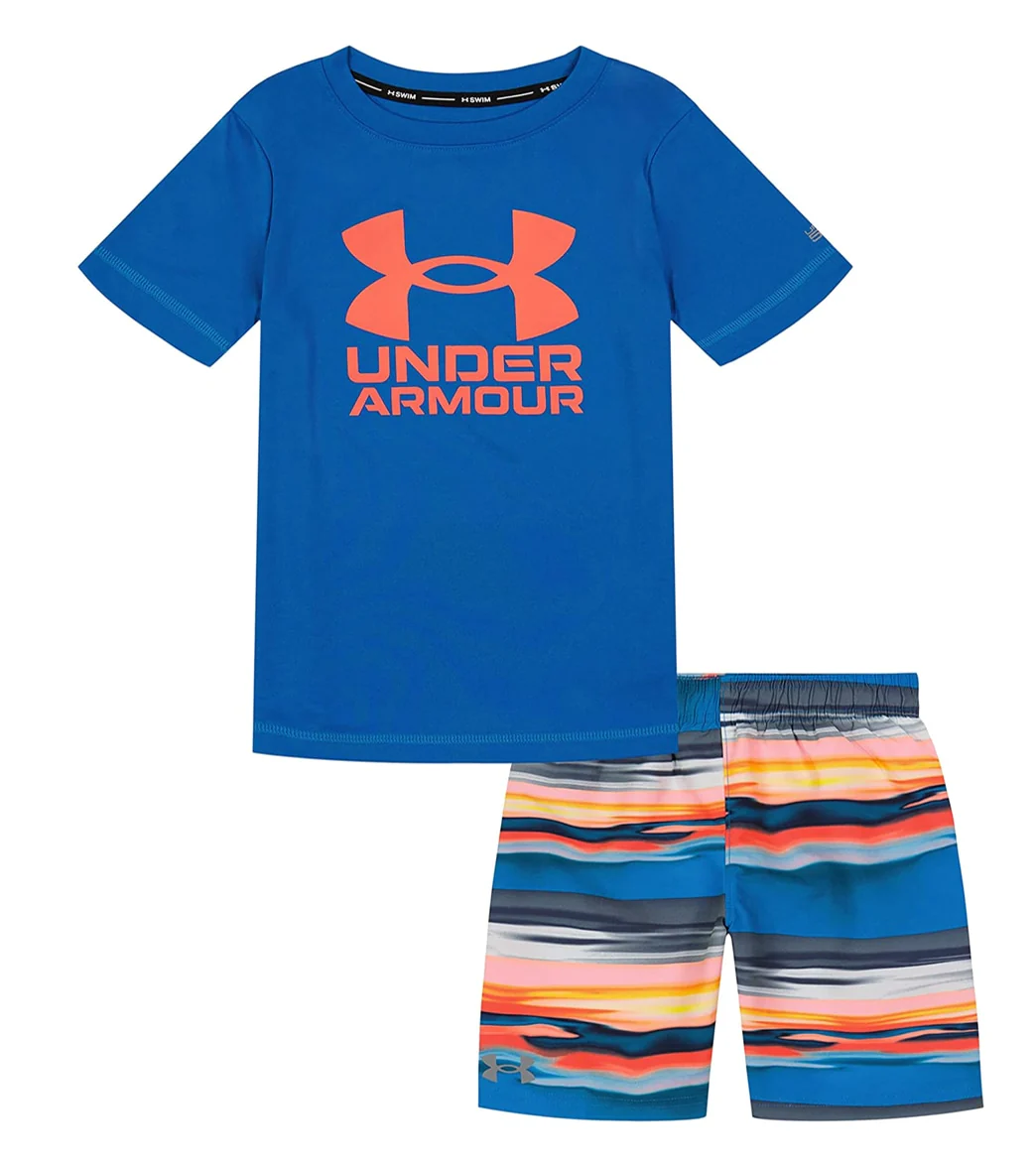 Under Armour Boys' UA Serenity Stripe Short Sleeve Swim Set (Baby, Toddler, Little Kid) - Image 6
