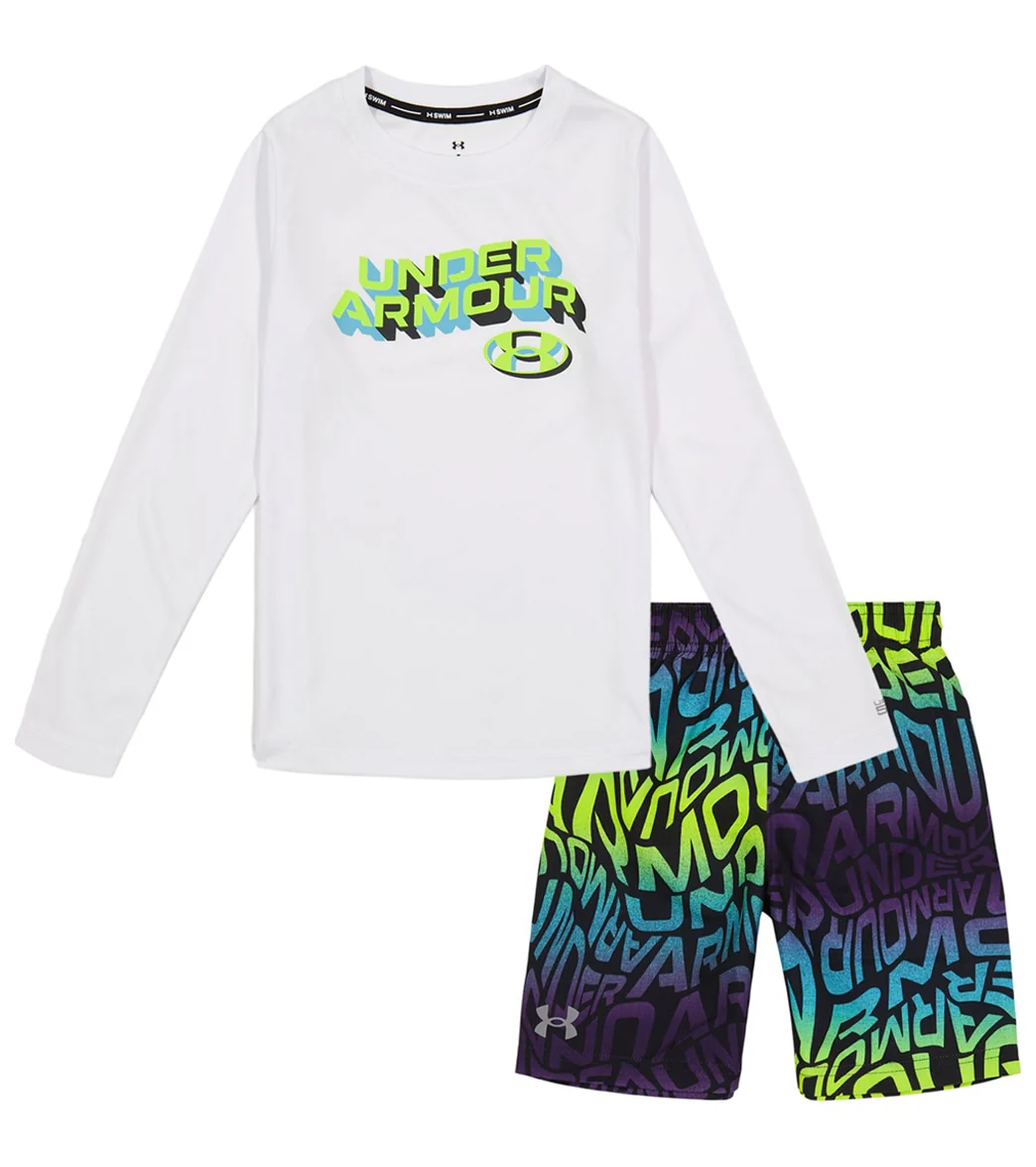Under Armour Boys' UA Warp Logo Long Sleeve Swim Set (Little Kid) - Image 4
