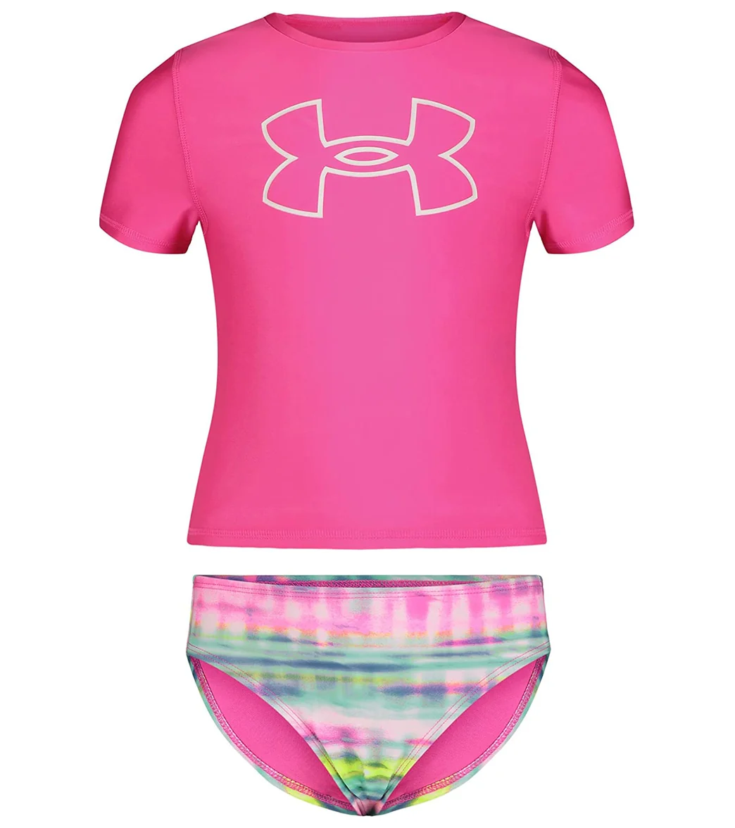 Under Armour Girls' UA Stripe Dash Two Piece Rashguard Set (Toddler, Little Kid)
