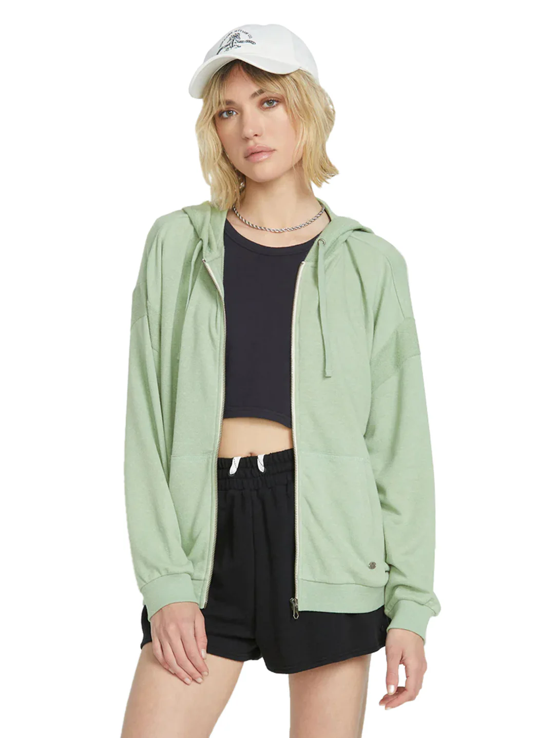 Volcom Women's Solid Lil Frenchie Zip Up Fleece Hoodie - Image 2