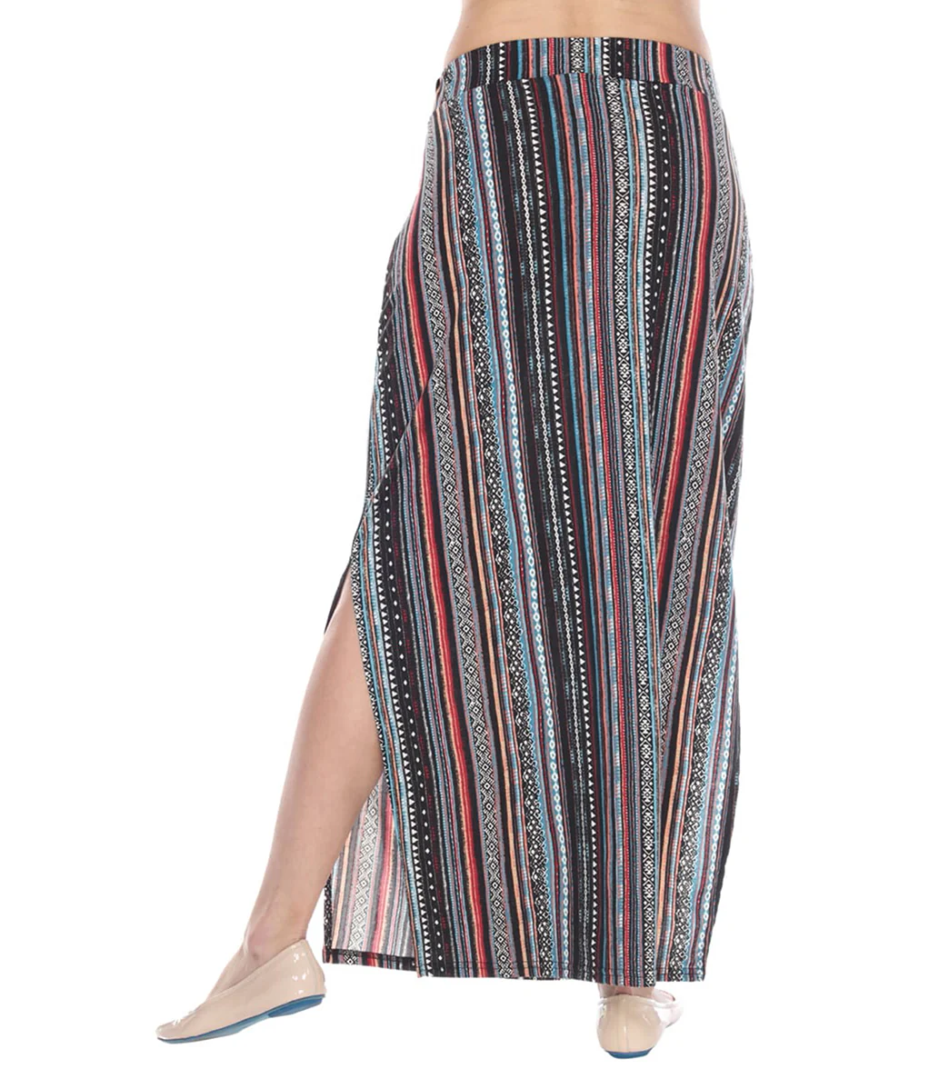 Yak & Yeti Long Skirt Stretchy Striped Tribal Print - Image 3